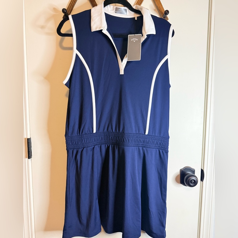 Callaway Navy Sleeveless Polo Dress with White Trim